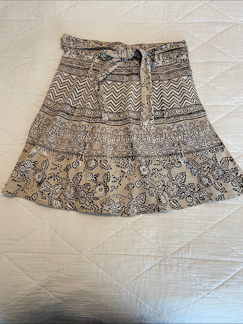 Neutral Printed Bohemian Boho Wrap Skirt
